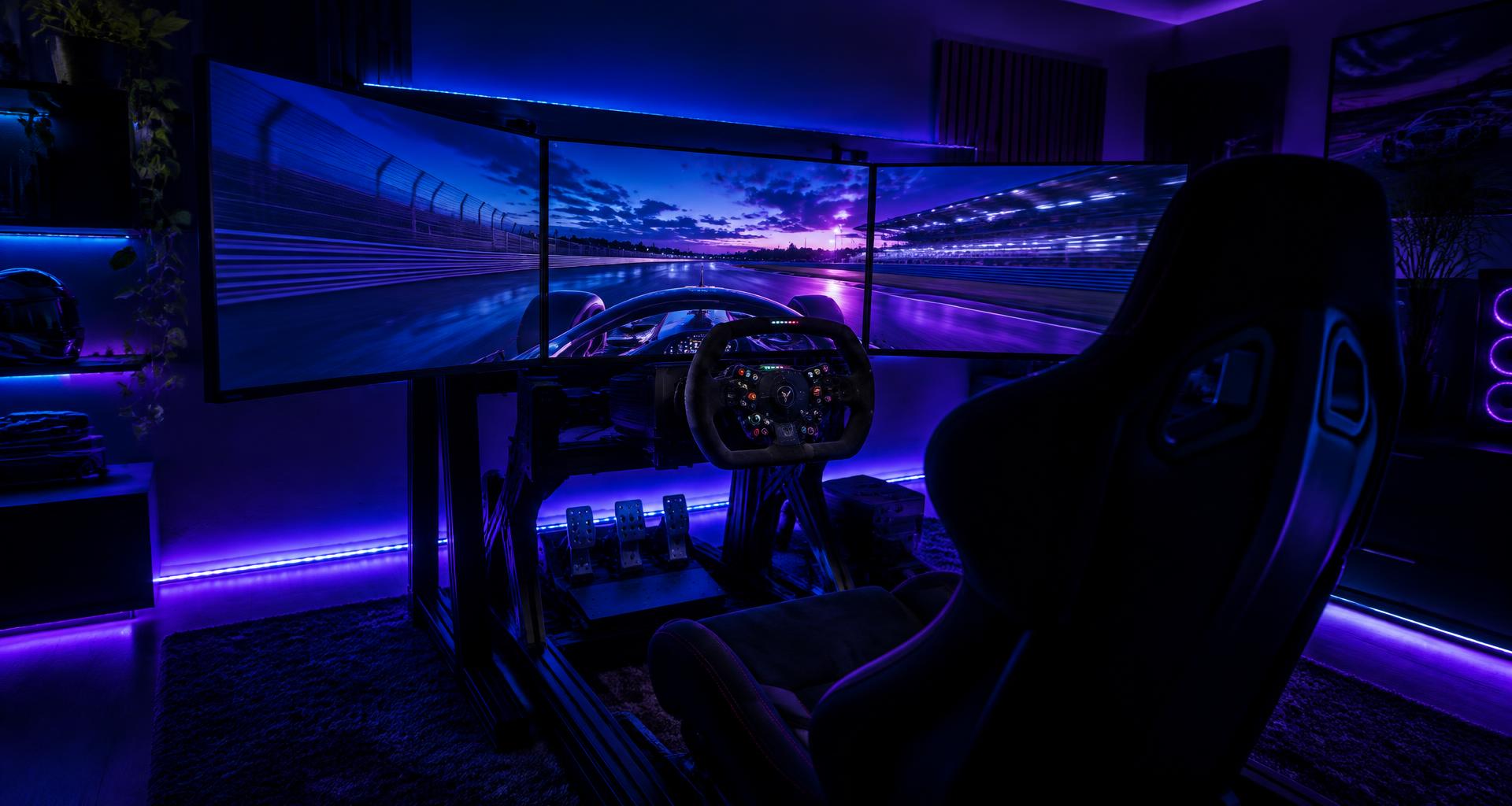 Sim racing cockpit with triple monitors